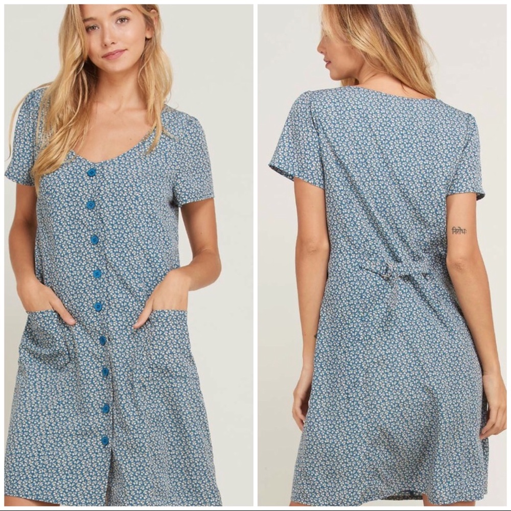 Button down dress with adjustable waistband